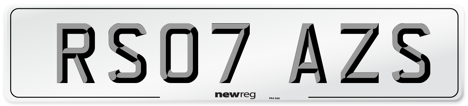 RS07 AZS Number Plate from New Reg
